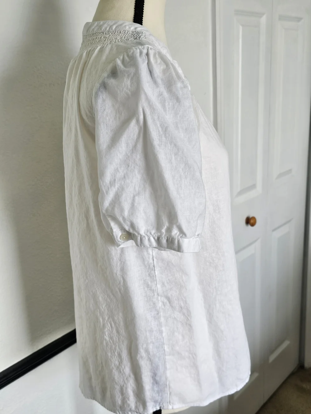 J. Crew Linen-blend short-sleeve smock-neck top(S)
